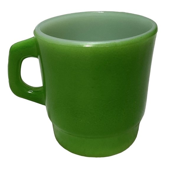 VTG ANCHOR HOCKING GREEN MILK GLASS USA MADE D HANDLE 3.5" TALL OVENPROOF - Picture 2 of 5